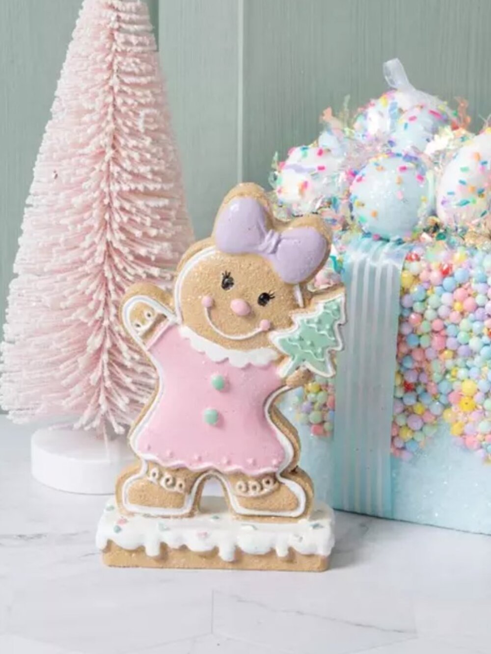 Christmas Holiday Purple Bow Gingerbread Icing Cookie Girl Figurine New